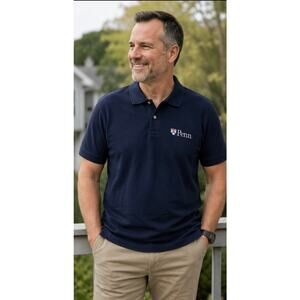 NWT Club Colors University of Pennsylvania Embroidered Polo Shirt Size L Navy